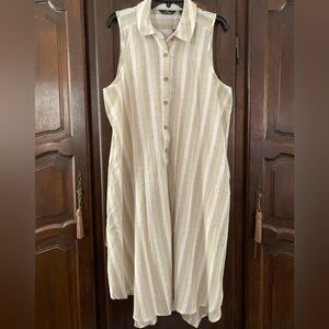 Sleeveless shirtdress tan ivory and aqua stripe NWOT 1X